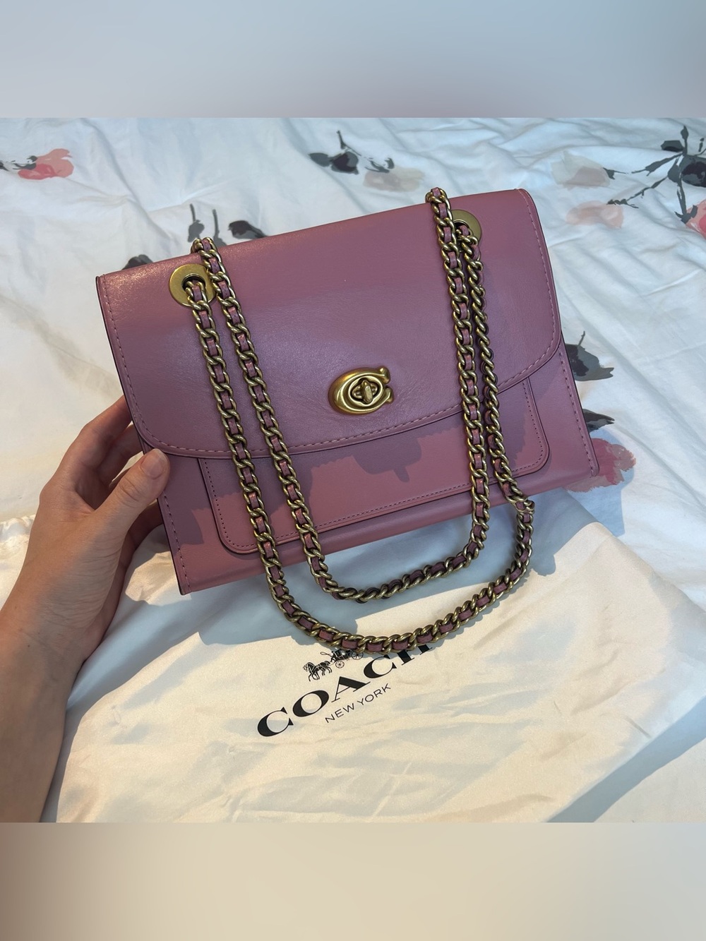 Coach Parker Leather Shoulder Bag - Mauve with Brass Turnlock Hardware